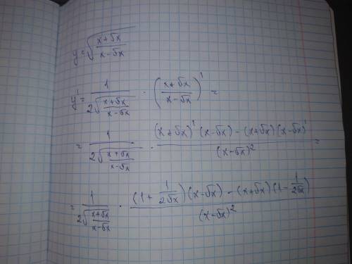 Найти производную y' следующей функции sqrt((x+(sqrt x))/(x - (sqrt