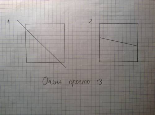 1) провести отрезок,чтобы он разделил квадрат на треугольник и пятиугольник; 2) провести отрезок,что