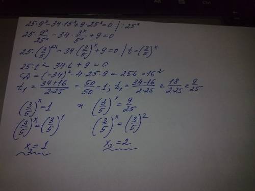 Решить показательное уравнение! 25*9^x-34*15^x+9*25^x=0