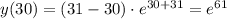y(30)=(31-30)\cdot e^{30+31}=e^{61}
