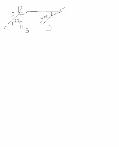 Стороны параллелограмма равны 10 и 15 см, а тупой угол между ними равен 150 градусов. найдите площад