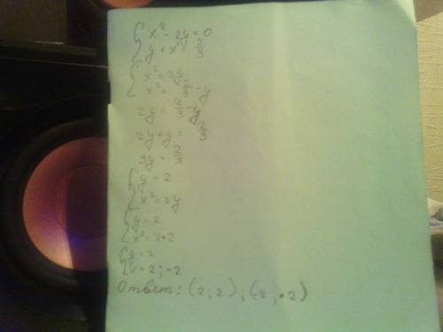 Решите систему уравнений: x^2-2y=0 y+x^2=2/3(две третьих)