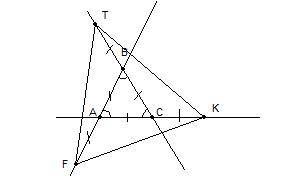 Треугольник abc равносторонний. точки f, к и т лежат на лучах, противоположных лучам ав, са и вс соо