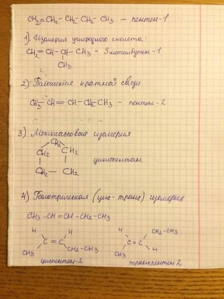 Напишите формулы возможных изомеров пентена-1.: желательно чтобы вы решили и сфотографировали на лис