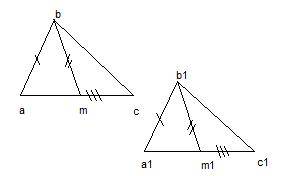 Втреугольниках abc и a1b1c1 медианы bm и b1m1 равны, ab=a1b1, ac=a1c1. докажите, что треугольник авс