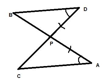 Отрезки ab и cd пересекаются в точке p.известно,что ap=pd,угол cab=углу bdc.доказать,что треугольник
