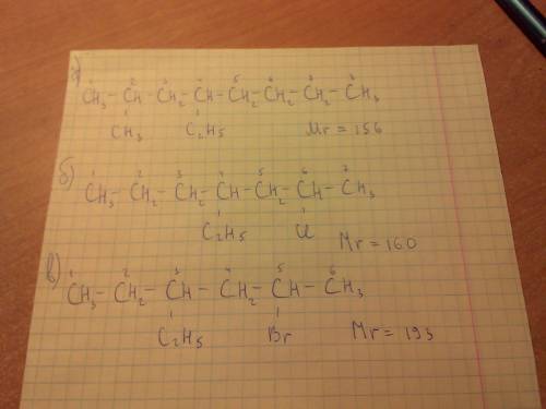 Нужно написать структурную формулу и найти молекулярную массу: а) 2 метил 4этилоктан б) 6 хлор4этилг