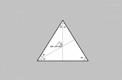 Чему равен острый угол между двумя биссектрисами равностороннего треугольника? как решить? : (