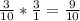 \frac{3}{10} * \frac{3}{1} = \frac{9}{10}