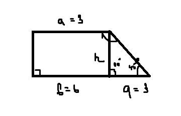 Найдите площадь прямоугольной трапеции с основаниями 3 см и 6 см и углом 135 градусов.