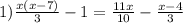 1)\frac{x(x-7)}{3}-1= \frac{11x}{10}- \frac{x-4}{3}