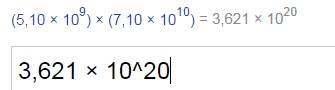 Вычислите( 2,6*10^10)*(4.10*10^6) (5.10*10^9)*(7.10*10^10)