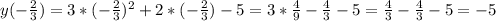 y(-\frac{2}{3})=3*(-\frac{2}{3})^2+2*(-\frac{2}{3})-5=3*\frac{4}{9}-\frac{4}{3}-5=\frac{4}{3}-\frac{4}{3}-5=-5