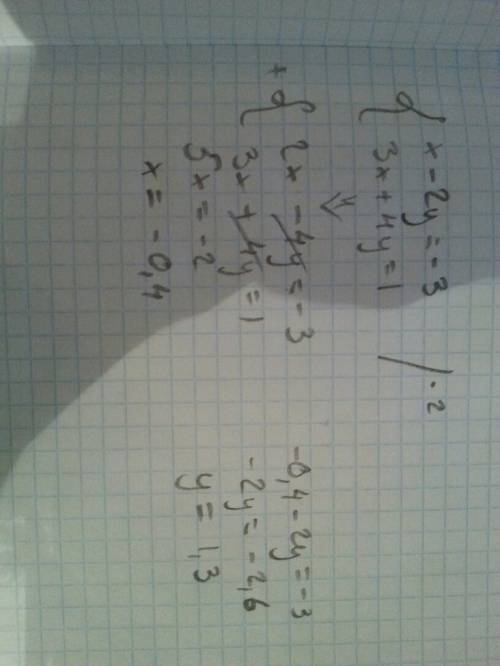 Решите систему уравнений методом подстановки(расспишите ) х=2у-3 3х+4у=1