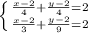 \left \{ {{\frac{x-2}{4}+\frac{y-2}{4}=2} \atop {\frac{x-2}{3}+\frac{y-2}{9}=2}} \right.