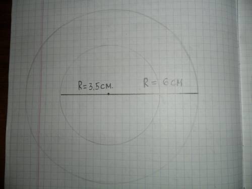 Две окружности имеют общий центр. радиус одной окружности -6см, а радиус второй окружности 7/24 диам