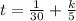 t= \frac{1}{30} + \frac{k}{5}