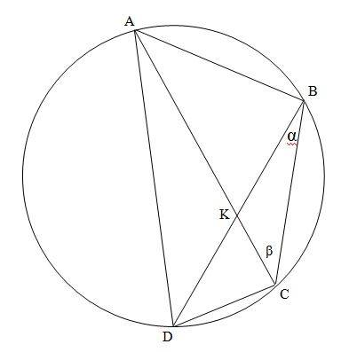 Решите : четырехугольник abcd со сторонами ав=40, cd=10,вписан в окружность. диагонали ac и bd перес