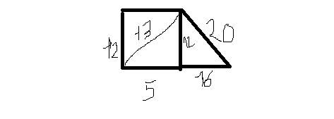 Впрямоугольной трапеции боковые стороны 12 см и 20 см ,а меньшая диагональ 13 см . найдите основание
