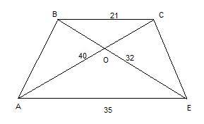 Диагонали трапеции равны 32 см и 40 см, а основания 21 см и 35 см. найдите отрезки диагоналей, котор