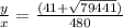 \frac{y}{x} =\frac{(41+ \sqrt{79441})}{480}