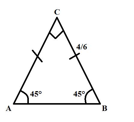 Дано: треугольник авс угол а=45 гр. угол с=45 гр. вс=4√ 6 найти: ab, ac, угол b