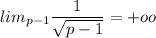 \displaystyle lim_{p-1} \frac{1}{ \sqrt{p-1}}=+oo