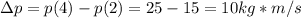 \Delta p=p(4)-p(2)=25-15=10kg*m/s