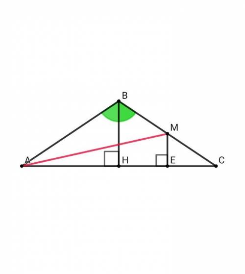 Вравнобедренном треугольнике авс угол при вершине в равен 120. ас=2 корня из 21. найти длину медианы