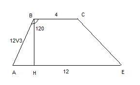 Основания трапеции равны 4и 12,олна из боковых сторон равна 12 √3,а угол между ней и одним из основа