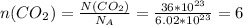 n(CO _{2} )= \frac{N(CO _{2} )}{N _{A} } = \frac{36*10 ^{23} }{6.02*10 ^{23} } =6