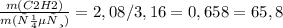 \frac{m(C2H2)}{m(смеси)} = 2,08/3,16 = 0,658 = 65,8%