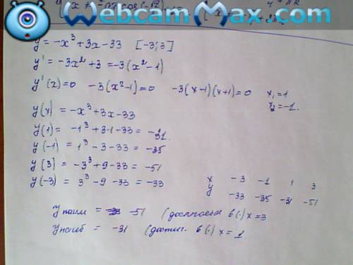 Найдите наибольшее значение функции y = -x^3 + 3x - 33 на отрезке [-3 ; 3]