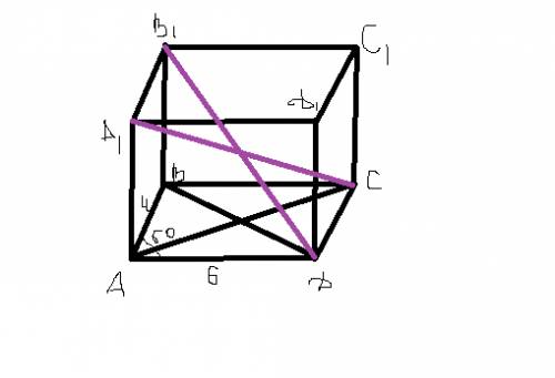 Две стороны основания прямого параллелепипеда равны 4м и 6м и образуют между собой угол 60 градусов,