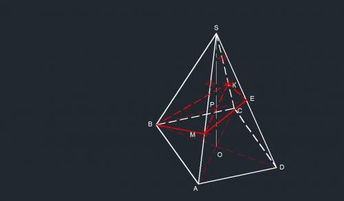 Вправильной четырехугольной пирамиде sabcd точка s- вершина ,ab=8, sc=6.точка m принадлежит ребру sa