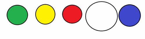 Раскрась маленькие мячи так,чтобы большой мяч был между красным и синим,желтый слева от красного, но