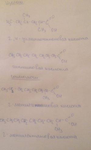 Напишите формулы двух изомеров и двух гомологов к следующему веществу: 2 метилгексановая кислота