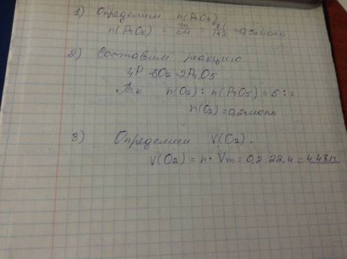 Какой объем кислорода (н.у.) потребуется для получения 71 г оксида фосфора (v)?