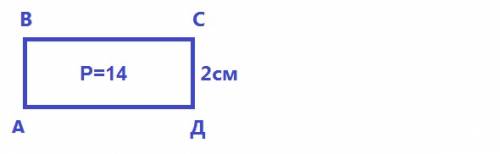 Периметр прямоугольника равен 14 см, а его ширина 2 см.чему будет равна площадь прямоугольника, если