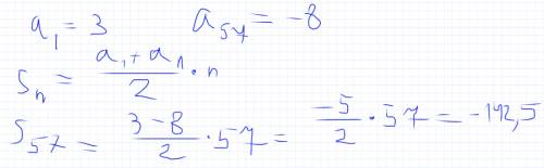 Первый член арифметической прогрессии равен 3, а пятьдесят седьмой равен -8. найдите сумму её пятиде