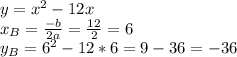 y=x^2-12x\\x_B = \frac{-b}{2a}=\frac{12}{2}=6\\y_B=6^2-12*6=9-36=-36