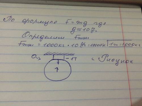 Найти силу тяжести, действующую на тело массой 1т. изобразите эту силу на рисунке