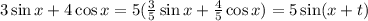 3\sin x+4\cos x=5(\frac3{5}\sin x+\frac4{5}\cos x)=5\sin(x+t)