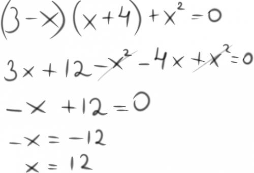 Решить (3-x)(x+4)+x во второй степени =0