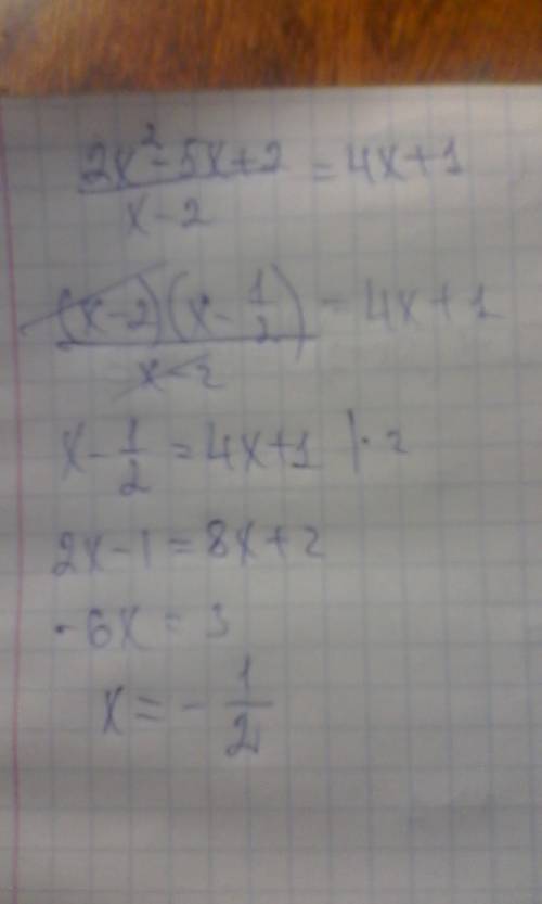 Дробные рациональные уравнения : (2x^ 2-5x+2/x-2) =4x+1