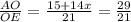 \frac{AO}{OE} = \frac{15+14x}{21} = \frac{29}{21}