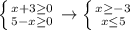 \left \{ {{x+3 \geq 0} \atop {5-x \geq 0}} \right. \to \left \{ {{x \geq -3} \atop {x \leq 5}} \right.