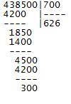 Выполни деление в столбик с остатком 438500: 700 . !