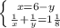 \left \{ {{x=6-y} \atop { \frac{1}{x} + \frac{1}{y}=1 \frac{1}{8} }} \right.