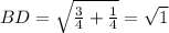 BD= \sqrt{ \frac{3}{4}+ \frac{1}{4}}= \sqrt{1}